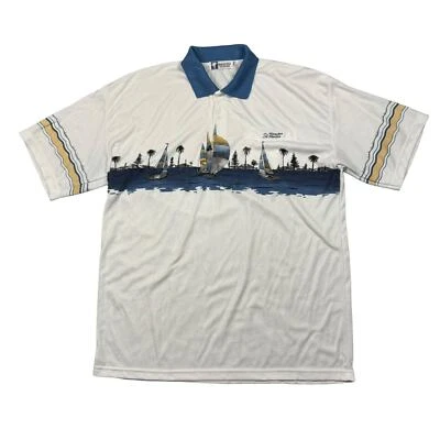 Polo Men's XXL Vintage Beach Vacation Blue White Striped Ocean Island Zone - Image 1 of 4