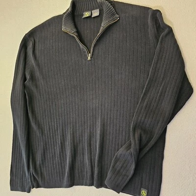 Aigle Sweater Men's Large Black Organic Cotton Pullover 1/4 Zip Ribbed Preppy - Image 1 of 4