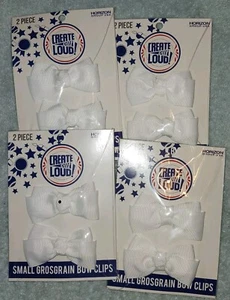 Girls White 2.5 Fabric Hair Bow Clips. Lot Of 4 (2pack) 8 Total. New - Picture 1 of 1