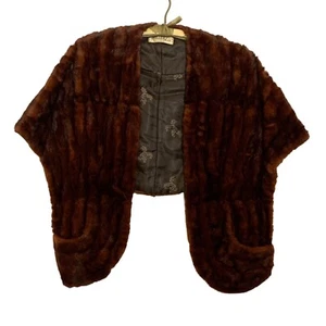 De Colección Millers Piel Visón Estola Capelet con Bolsillos Marrón Frente Abierto Elegante Envoltura - Imagen 1 de 8