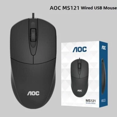 AOC MS121 WIRED USB OPTICAL MOUSE 1200DPI Ambidextrous USB Mouse- Black - Image 1 of 4