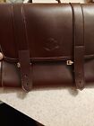 LEVENI travel case bag for cosmetics toiletries, real leather, brown, brass