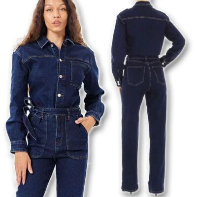 Damen Jeans Denim Jumpsuit Overall XS-XL Bootcut Hose Einteiler mit Gürtel - Bild 1 von 3