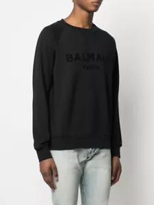 Original Balmain Men Logo Print Cotton Sweatshirt Jumper Size L B036 - Picture 1 of 8