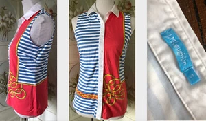 J MCLAUGHLIN NAUTICAL CATALINA CLOTH TOP BUTTON SHIRT WHITE BLUE PINK EUC S - Picture 1 of 7