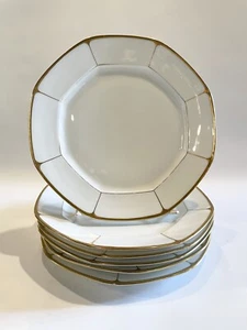 Vintage Set of Six (6) Austrian Gilt White Porcelain 9.5" Octagonal Plates - Picture 1 of 6