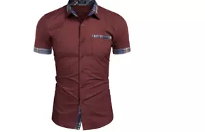 Men's Shirt Casual NEW Short Sleeve Button Contrast trim Collar Pocket Sz Large - Picture 1 of 9