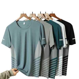 Camiseta para Correr Hombres Verano Seda Hielo Fina Top Estampado Reflectante Secado Rápido Corta - Imagen 1 de 29
