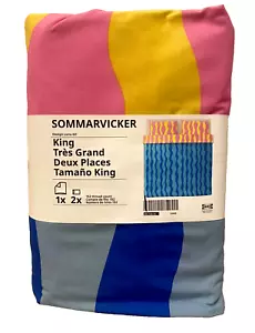 IKEA SOMMARVICKER Duvet Cover And Pillowcase(s) Blue/light Pink  King 405.546.92 - Picture 1 of 8