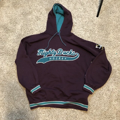 Vintage Starter Hoodie Mighty Ducks Disney NHL Hockey Youth XL (Adult S) Purple Cover
