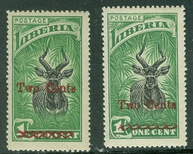 Liberia 1927, antílope 2c sobre 1c, espaciado ancho y estrecho, primera impresión #229 Foto 1 de 1