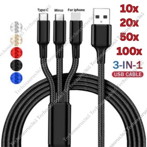 Lot 3A Fast USB Charging Cable 3 In 1 Charger Cord For iPhone USB-C Micro USB - Picture 1 of 14
