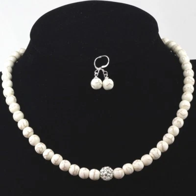 Collar Turquesa Magnesita Blanca Pendientes GRATIS y Cierre Tono Plata 16.5-19.5" Foto 1 de 4