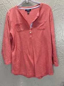 Maglia Chaps donna cotone arancione pesca tasche manica lunga orlo curvo grande - Foto 1 di 5
