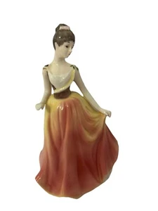 Vintage Leonardo Collection Figurine Victoria Pink Yellow Brwn Dress Bone China - Picture 1 of 14
