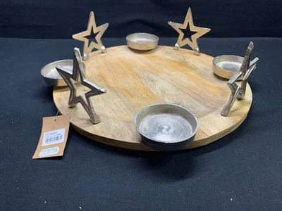großer Biloba Adventskranz Holzschale mit Metall D= 34 H= 12 cm * neu * sehr gut - Bild 1 von 4