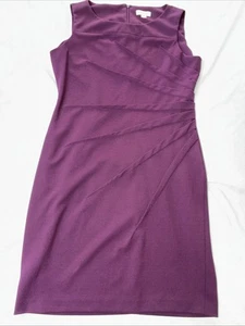 Calvin Klein Dress Womens 14 Plum Ruched Sleeveless Sheath Classic Stretch Slim - Picture 1 of 11