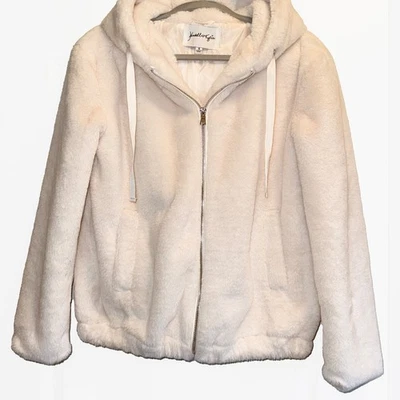 KENDALL & KYLIE Ivory Zip-Up Faux Fur Plush Hooded Teddy Jacket sz S - Image 1 of 4