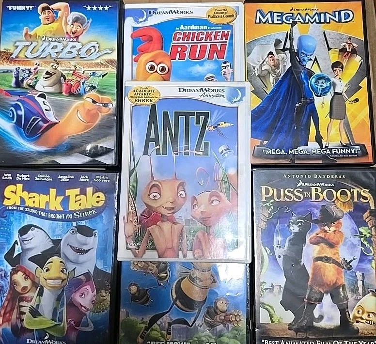 DreamWorks DVD Lot of 7 Megamind, Shark Tale, Antz, Chicken Run Turbo Bee Kids Foto 1 de 1