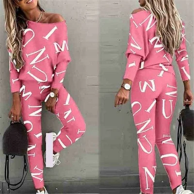Summer Tracksuit Lounge Letter Womens Suit Sports Wear Print Tops - Image 1 of 4