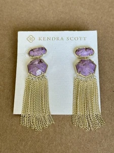 🆕 Kendra Scott Light Purple Gold Chain Tassel Statement Earrings - Picture 1 of 5
