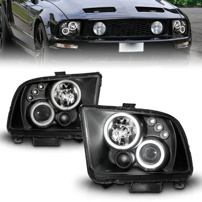 Conjunto de faros de lente transparente negro con halo para Ford Mustang 05-09 sin HID [CCFL] Foto 1 de 4