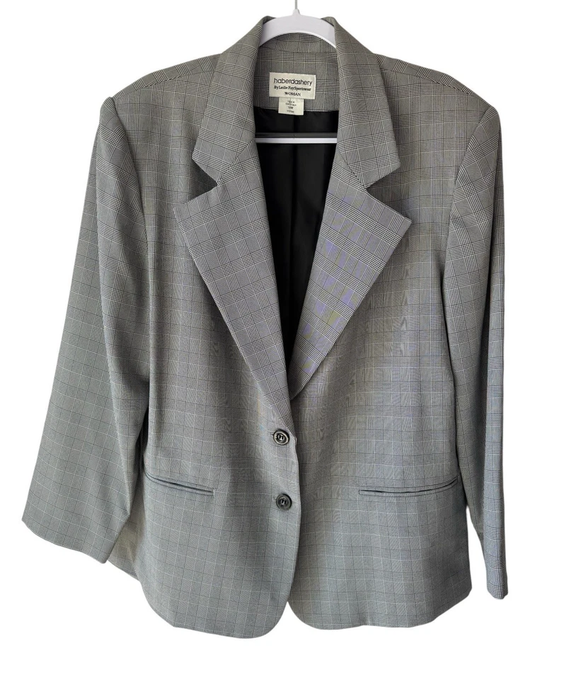 Chaqueta Blazer De Colección Glen a Cuadros Para Mujer 18W Negra Blanca Negocios Dos Botones Foto 1 de 4