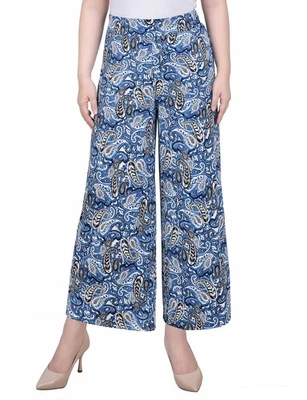 NY Collection Women's Petite Size PM Pull On Palazzo Pants Blue - Image 1 of 4