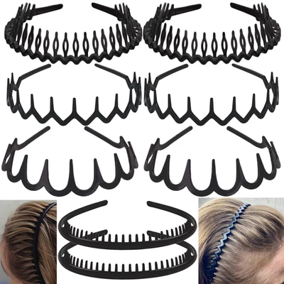 8 PCS Fashion No Slip Effortless Plastic Headbands with Teeth Comb Black Skinny  - Image 1 of 4