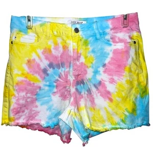 Judy blaue Shorts Damen 1X Denim Jeans Batik Fransen rohe Säume Festival Strand - Bild 1 von 6