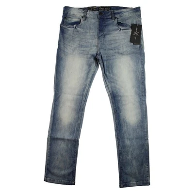 Pantalones de mezclilla Marc Ecko para hombre 34x30 azules ajustados elásticos flexibles corte y costura $85 NUEVO Foto 1 de 4