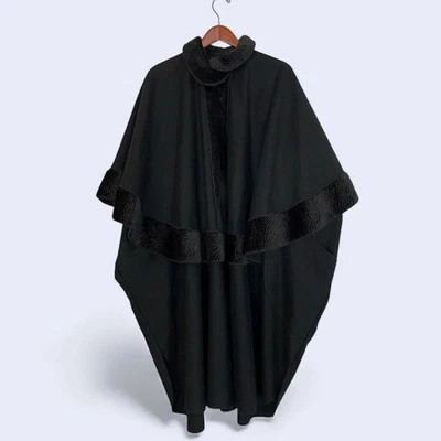 Vintage Wool Cape Faux Fur Poncho Coat Osgood Smük Whimsigoth - Image 1 of 4
