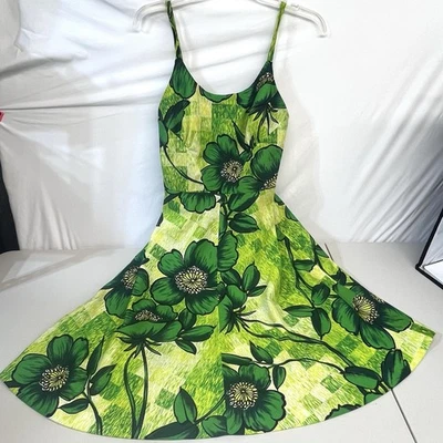 Vtg 60s Hawaii Sun Dress Green Floral XS/S Kimo’s Polynesian Fit & Flare EXC - Image 1 of 4