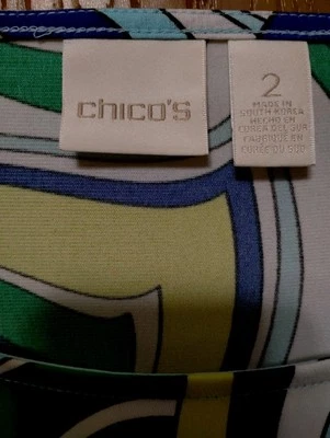 CHICO'S Top Azul Audaz Diseño Moderno Talla Grande Dos Damas Elegante  Foto 1 de 4