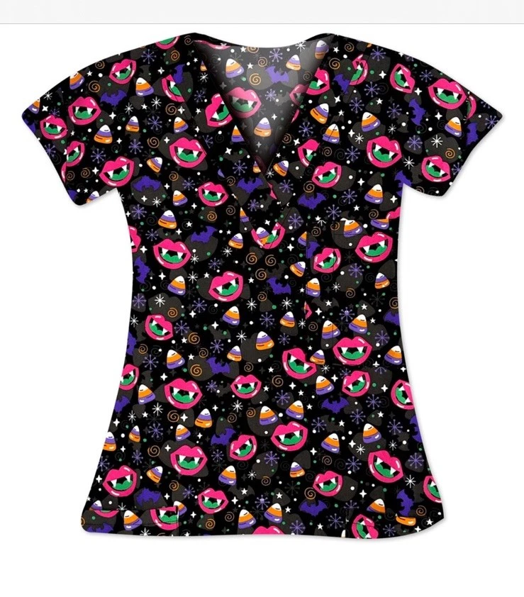 NWT Women's 2X Halloween Sweet Tooth Print I Love Scrubs Scrub Top - Image 1 of 1