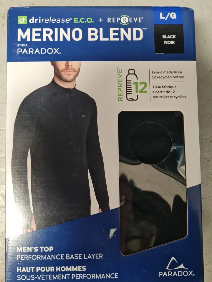 Blusa PARADOX Merino lã mistura desempenho camada base manga longa preta - Grande  - Imagem 1 de 1