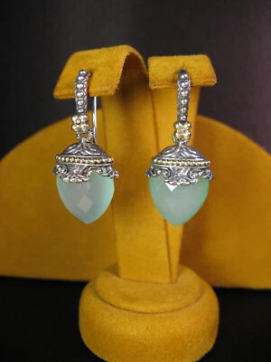 PENDIENTES DE PIEDRAS PRECIOSAS BARBARA BIXBY CALCEDONIA Flor Tablero de Cuadros Corte Cuelga SS 18K Foto 1 de 3