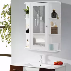 Bathroom Cabinet Single Door Shelves Wall Mount Cabinet W/ Mirror Organizer - Picture 1 of 10