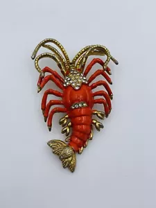 Castlecliff Vintage Gold Plated Enamel Rhinestone Lobster Brooch Pin - Afbeelding 1 van 6