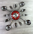 Retro Kitchen Utensil  Wall Clock 17" Tall Red  For Parts Only
