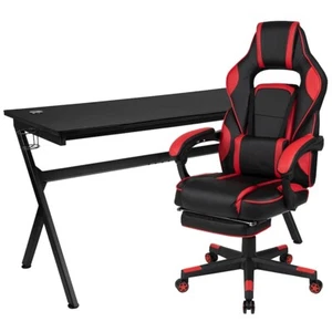 Flash Gaming Desk & Red Reclining Back/Arms Gaming Chair/Footrest - Picture 1 of 1