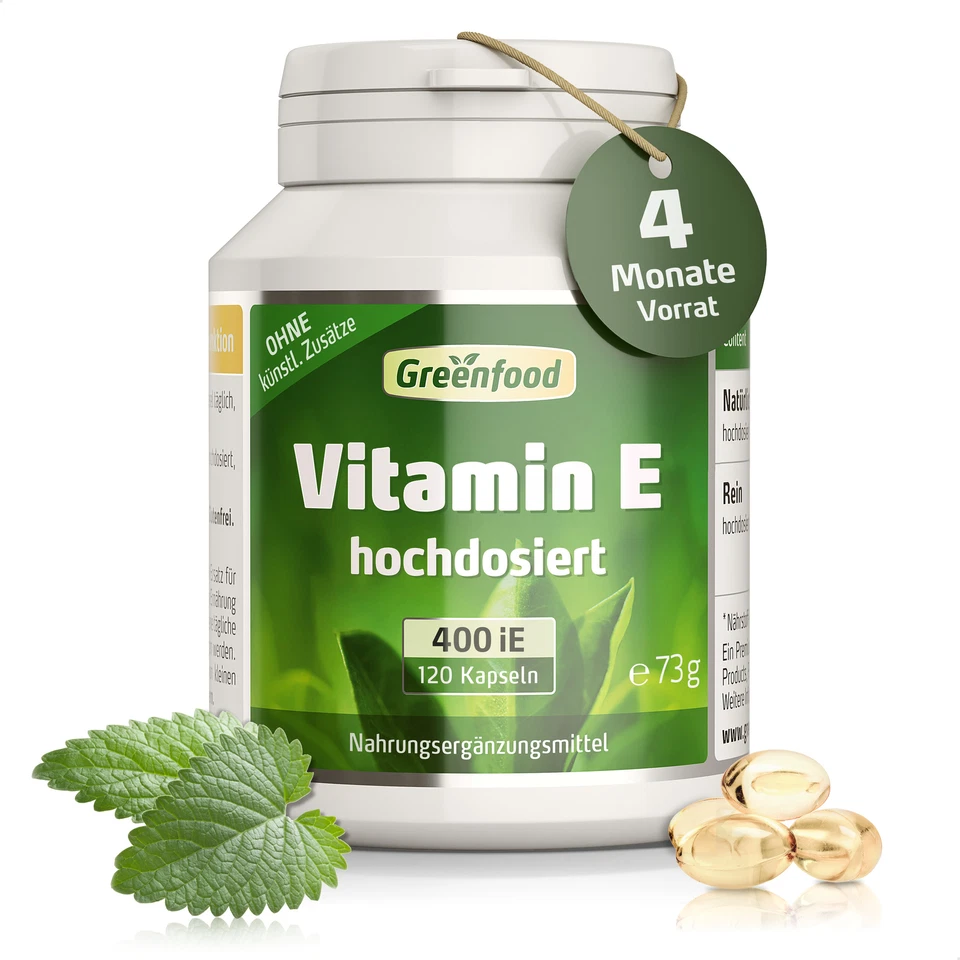 GREENFOOD Vitamin E, 400 iE, hochdosiert, 360 Kapseln