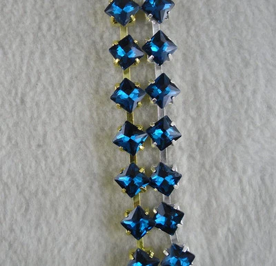 8毫米孔蓝色玻璃水晶水钻封闭银色金杯爪链时尚 — 第 1/3 张图片