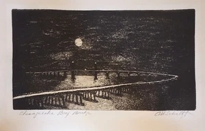 Signed Aquatint Etching Of Chesapeake Bay Bridge By Artist Arthur H. Schultz Jr. - Picture 1 of 3