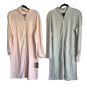 Miss Elaine Mid-Length Bathrobe, Grey or Blush Soft Brushed Full-Zip Sz S-XL NWT - Picture 1 of 6