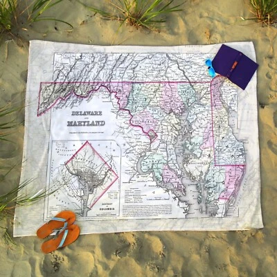 NUEVO sin etiquetas PELUCHE Vintage Mapa Estatal de Delaware y Maryland, MD Manta Foto 1 de 4