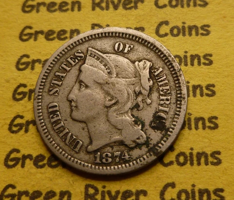 1874  Three  Cent Nickel    #A8-74   Nice  COIN Cover