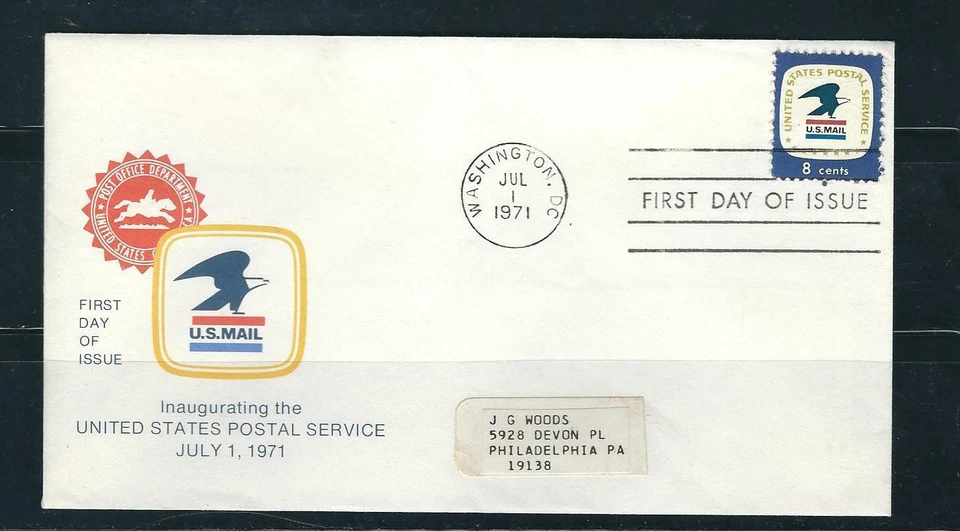 US SC # 1396 Postal Service Emblem FDC. Washington DC Cancel.  No Cachet - Image 1 of 1