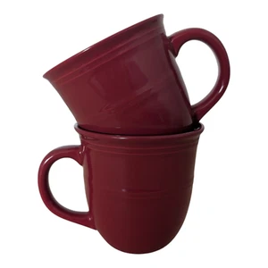 Set of Two Mainstays Red Coffee Mugs Stoneware Deep Red Ribbed - Picture 1 of 11
