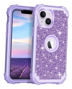 for iPhone 14 Plus Case Glitter Sparkly Bling Shockproof Heavy Shiny Purple - Picture 1 of 7